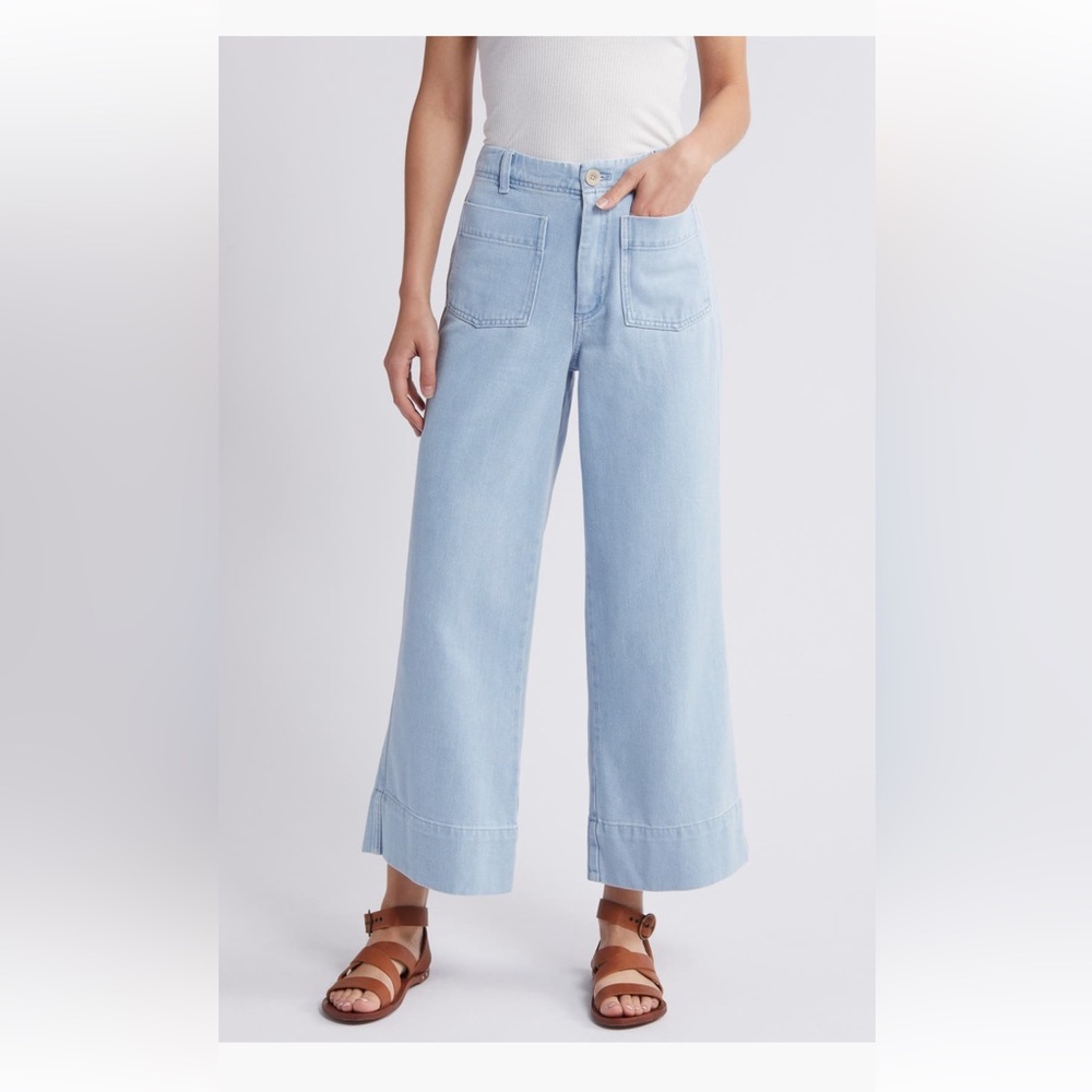 Treasure & Bond Patch Pocket Wide Leg Ankle Jeans